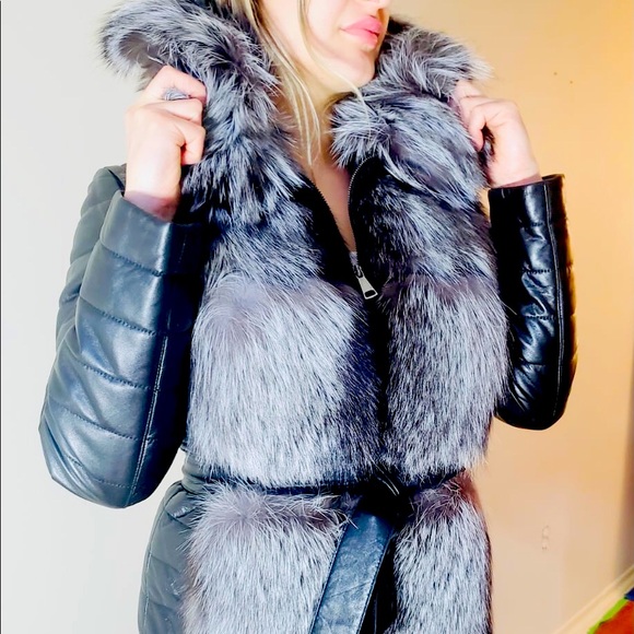 2-in-1 winter leather jacket with silver fox - Picture 1 of 16